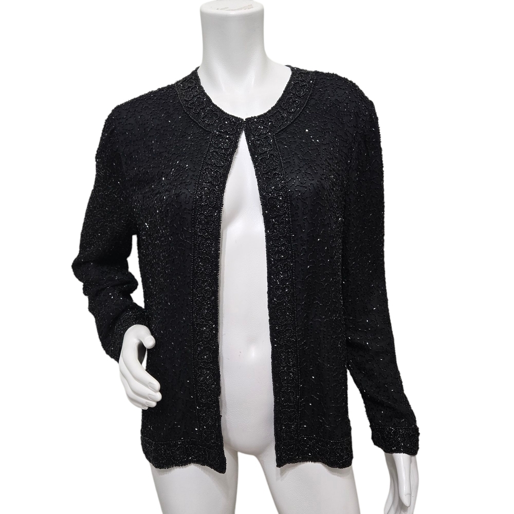 Vintage Laurence Kazar Silk Beaded Formal Jacket Size L